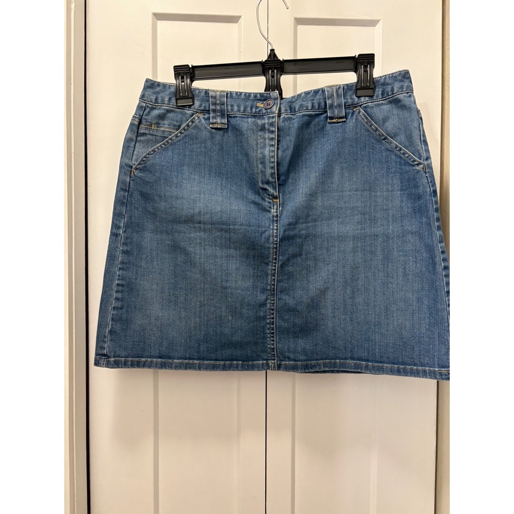 Talbots Petite Denim Mini Skirt Womens 12P Blue Stretch Cotton Jean Skirt